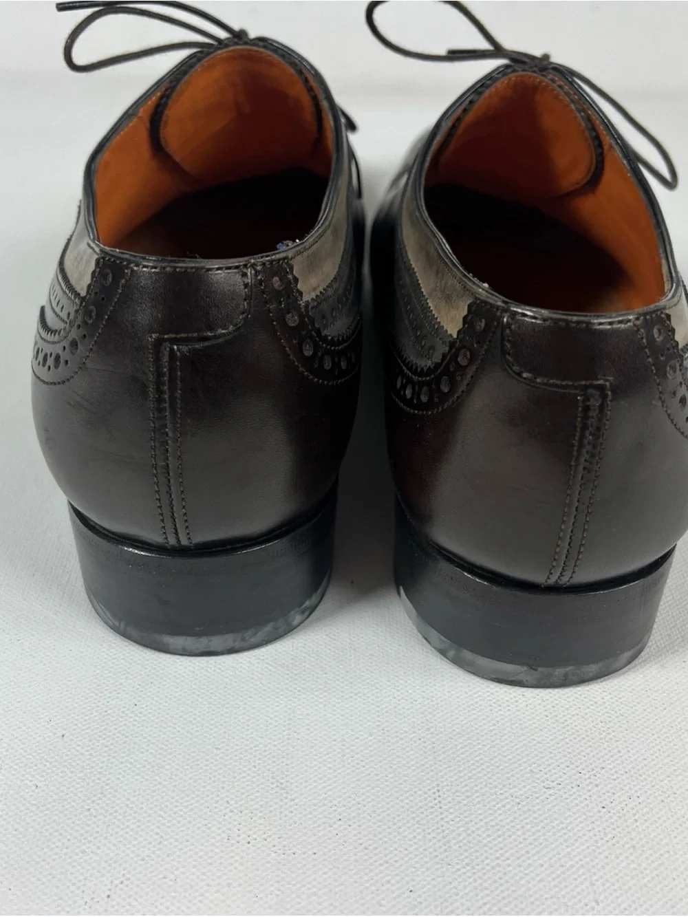Santoni Leather Cap Toe Oxford Dress Shoes Multi Tone Made in Italy Size 9.5